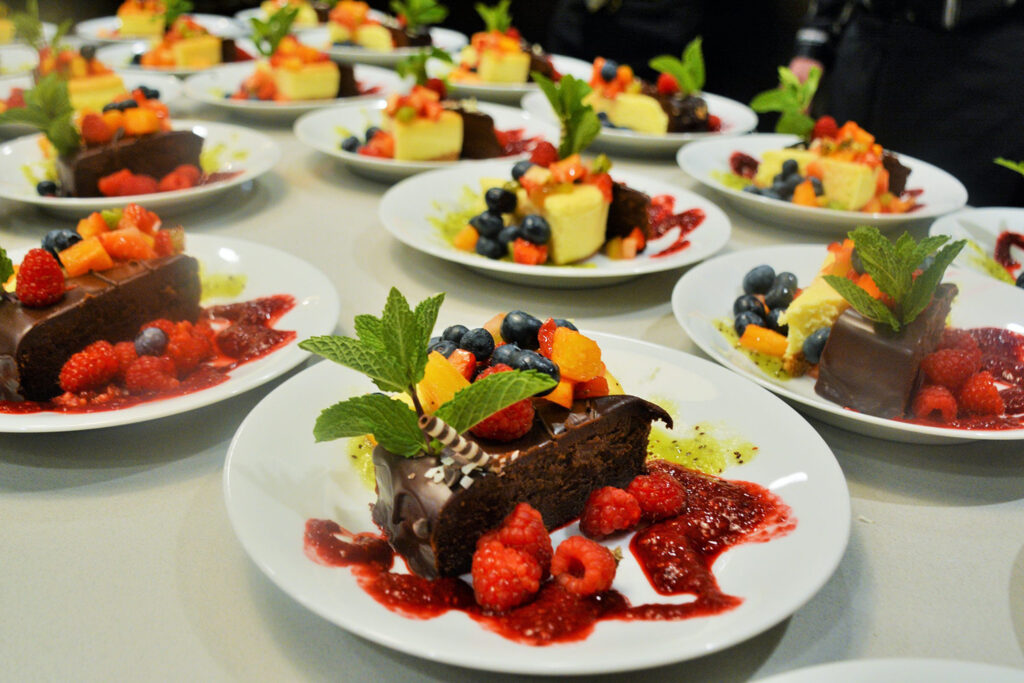 Chocolate cake with fruit dessert