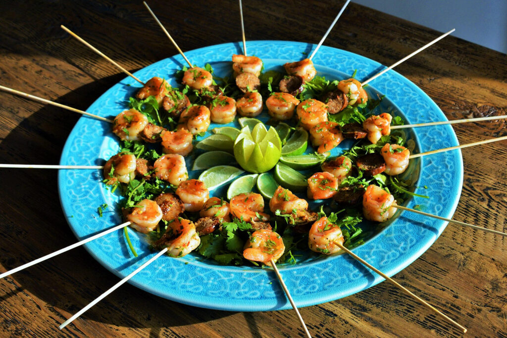 shrimp skewers presented as appetizers by park city elite private chefs